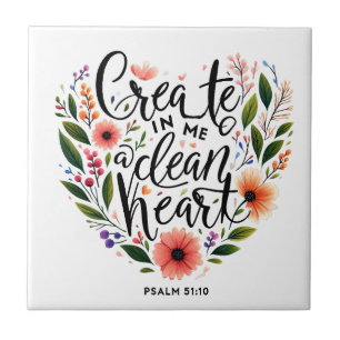 Azulejo Crea en Mí un Corazón floral limpio