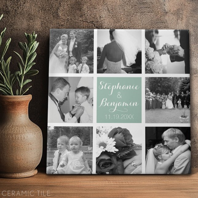 Azulejo Crear su propio monograma de Collage de fotos Boda (Custom Tile)