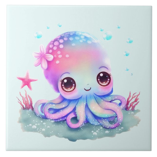 Azulejo Creatura marina de Octopus Cute (Frente)