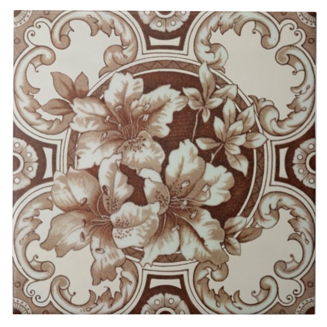 Azulejo Crema beige marrón marrón estético floral repro (Frente)