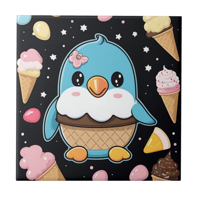 Azulejo Crema de hielo de Penguin Kawaii (Frente)