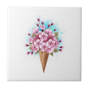 Azulejo Crema rosa de hielo Sakura Waffle Cone