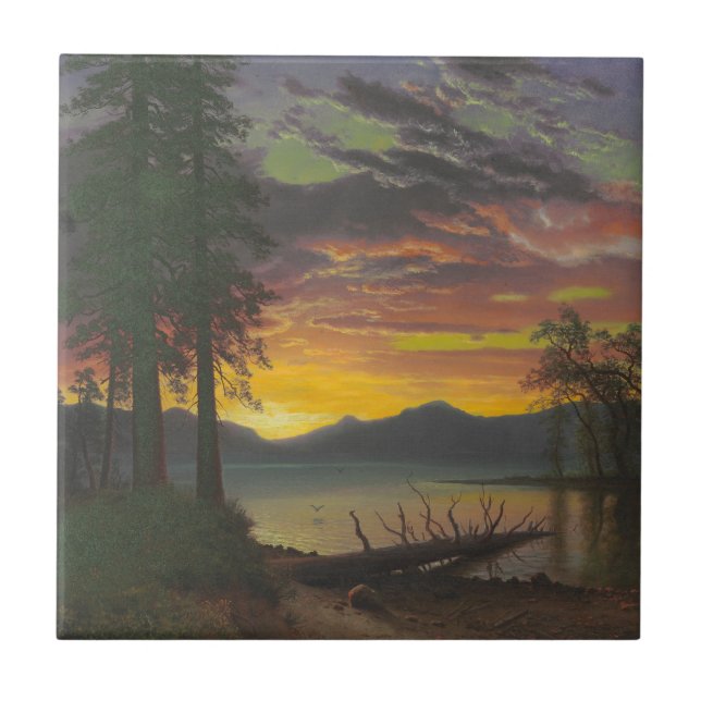 Azulejo Crepúsculo, el lago Tahoe, c.1870s (aceite en (Frente)
