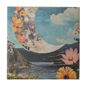 Azulejo Crescent Moon Over Serene Landscape