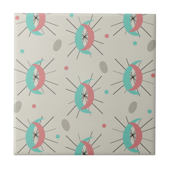 Azulejo Crescentes modernos del siglo medio: rosa turquesa (Frente)