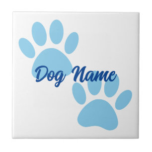 Azulejo Cría Cachorro Azul Huellas de Pata Editable Nombre