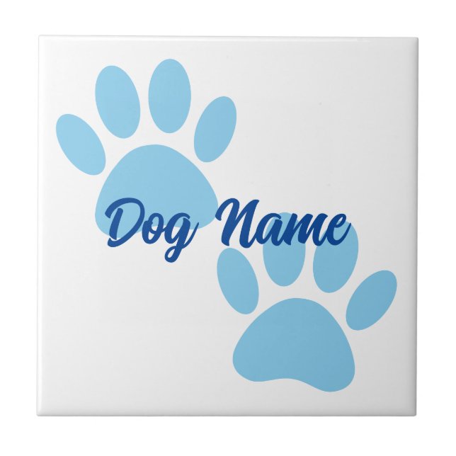 Azulejo Cría Cachorro Azul Huellas de Pata Editable Nombre (Frente)