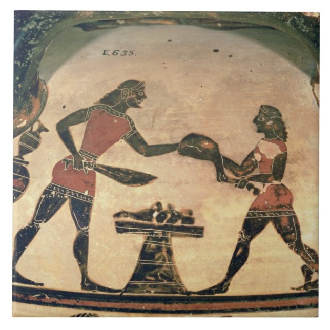 Azulejo Criados que preparan la comida para un simposio, (Frente)