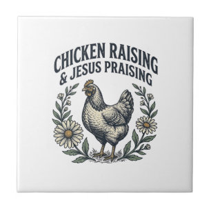Azulejo Crianza de pollos y alabanza a Jesús vintage galli