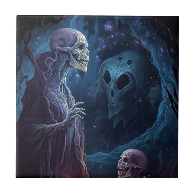 Azulejo Criaturas de esqueleto sin muerte arte de terror (Frente)
