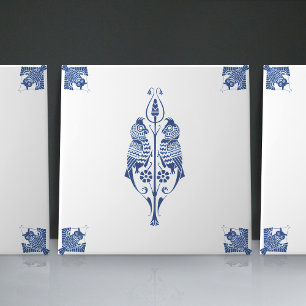 Azulejo Criaturas tempranas del Art Nouveau en Azul Delft