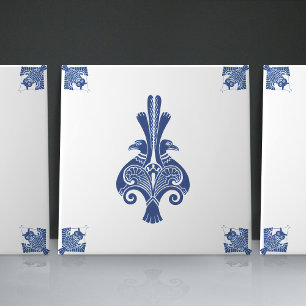 Azulejo Criaturas tempranas del Art Nouveau en azul Delft