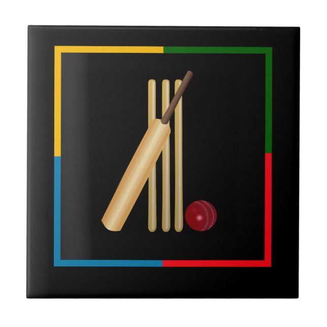 Azulejo Cricket, wicket, bate y pelota,  (Frente)