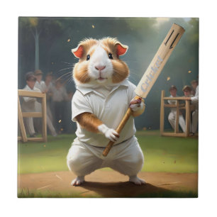 Azulejo Cricketer De Cerdo De Guinea: Vestido En Blanco