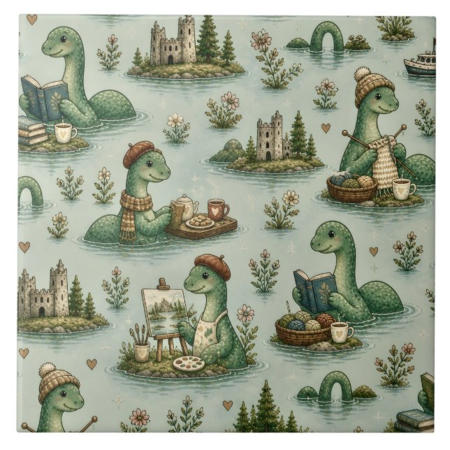 Azulejo Criptídeos Acogedores Nessie Monstruo del Lago Nes (Frente)