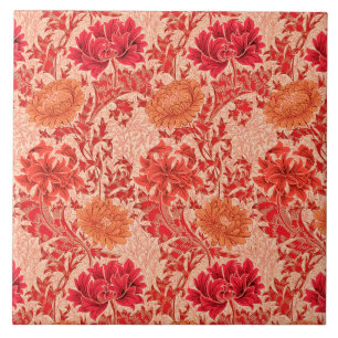 Azulejo Crisantemo Art Nouveau, Naranja de Coral