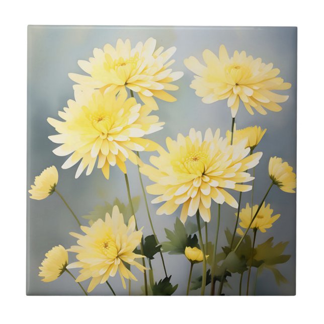 Azulejo Crisantemo De Acuarela En La Pareja Amarilla Liger (Frente)