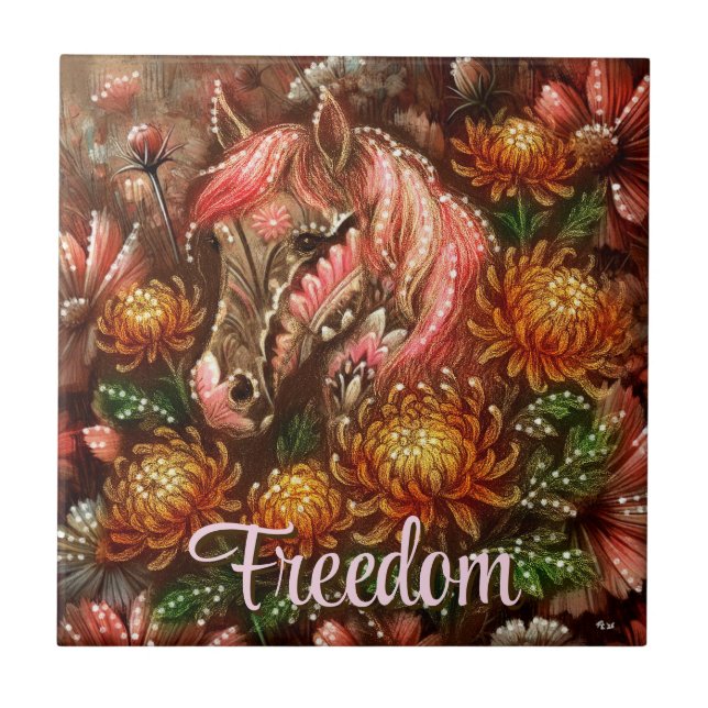 Azulejo Crisantemo floral de caballos de otoño personaliza (Frente)