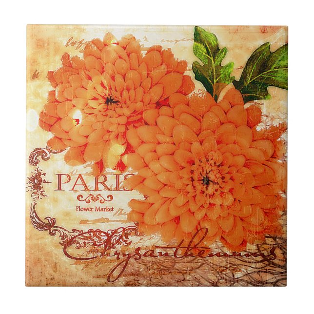 Azulejo crisantemos de otoño vintage (Frente)