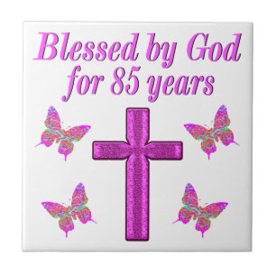 AZULEJO CRISTIANO 85º CUMPLEAÑOS DISEÑO CRUZ ROSA