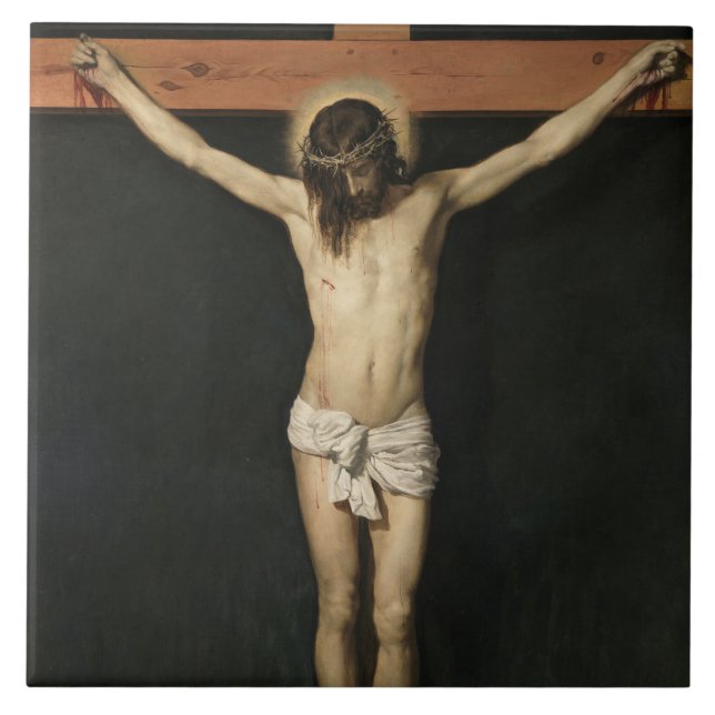 Azulejo Cristo crucificado en la cruz (fe) (Velázquez) (Frente)