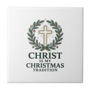 Azulejo Cristo es mi tradición de Navidad Diseño de cruz v