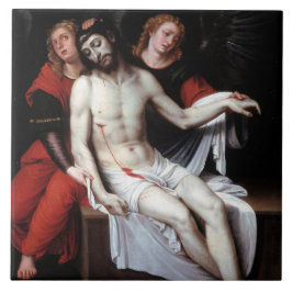 Azulejo Cristo muerto apoyado por dos ángeles (Ribalta)
