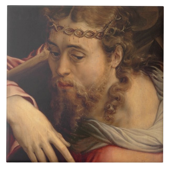 Azulejo Cristo que lleva la cruz, 1540-45 (aceite en el (Frente)