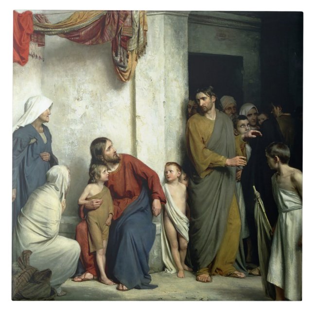 Azulejo Cristo y los niños por Carl Bloch (Frente)