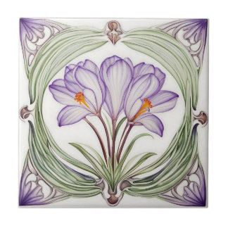Azulejo Crocus on Symmetric Art Nouveau cerámica