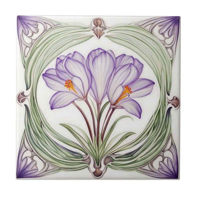 Azulejo Crocus on Symmetric Art Nouveau cerámica (Frente)