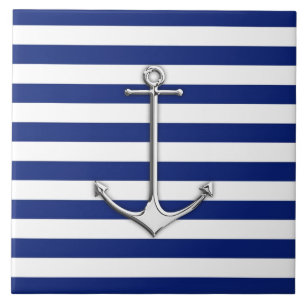 Azulejo Cromo como un ancla delgada en franjas náuticas