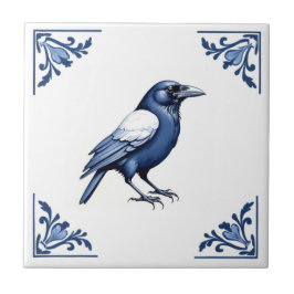 Azulejo Crow Delft Esquinas florales azules y blancas