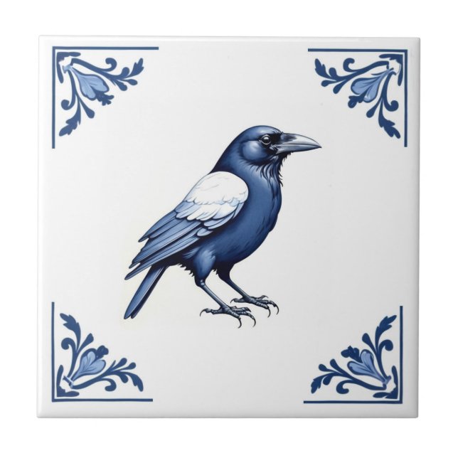 Azulejo Crow Delft Esquinas florales azules y blancas (Frente)
