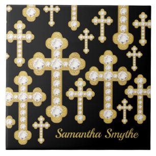 Azulejo Cruces con brotes con 12 diamantes falsos -