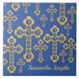 Azulejo Cruces de buceo con 12 zafiros de imitación -