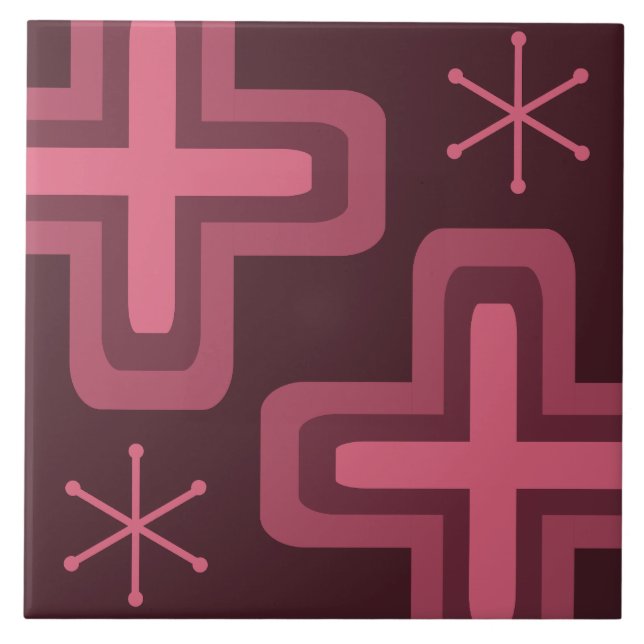 Azulejo Cruces Modernas de Mediano Siglo Rojo Oscuro (Frente)