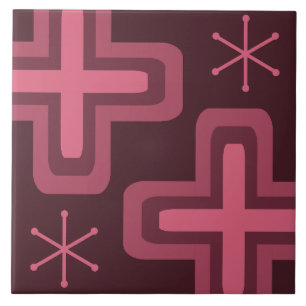 Azulejo Cruces modernos de mediados del siglo XX Rojo oscu