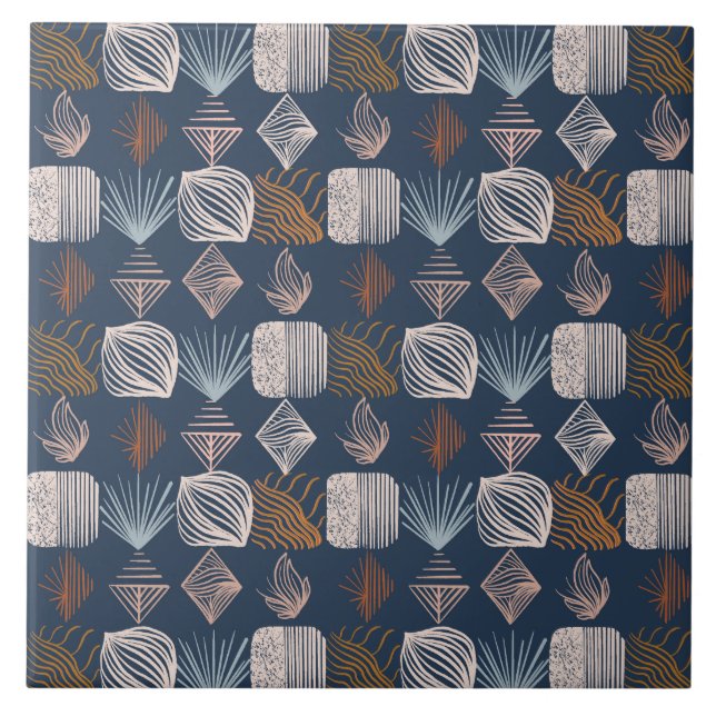 Azulejo Crudo trapo tribal caribeño: Azul marino, Boho (Frente)