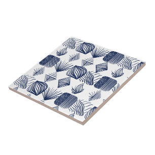 Azulejo Crudo trapo tribal caribeño: blanco, azul marino