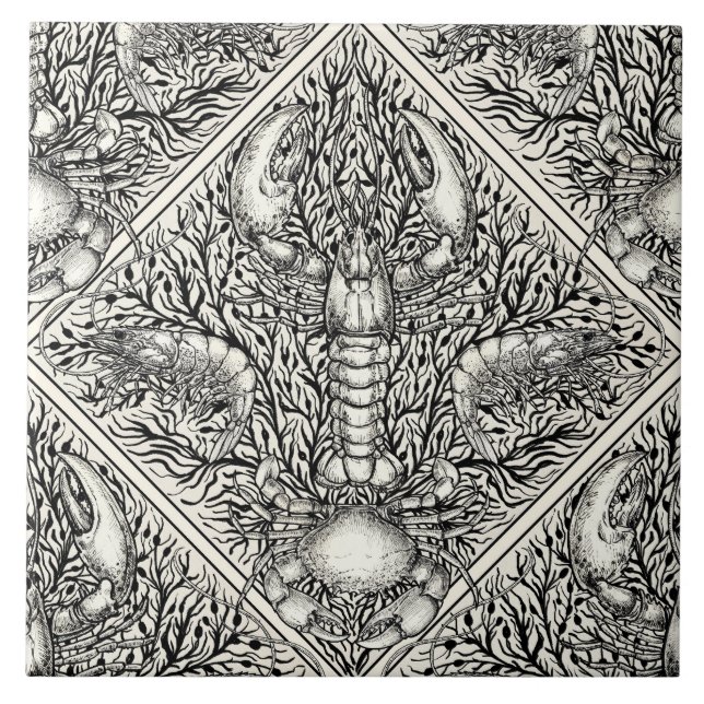 Azulejo Crustáceo en blanco y negro (Frente)