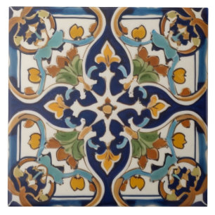 Azulejo Cruz abstracta simétrica en azul marino y amarillo