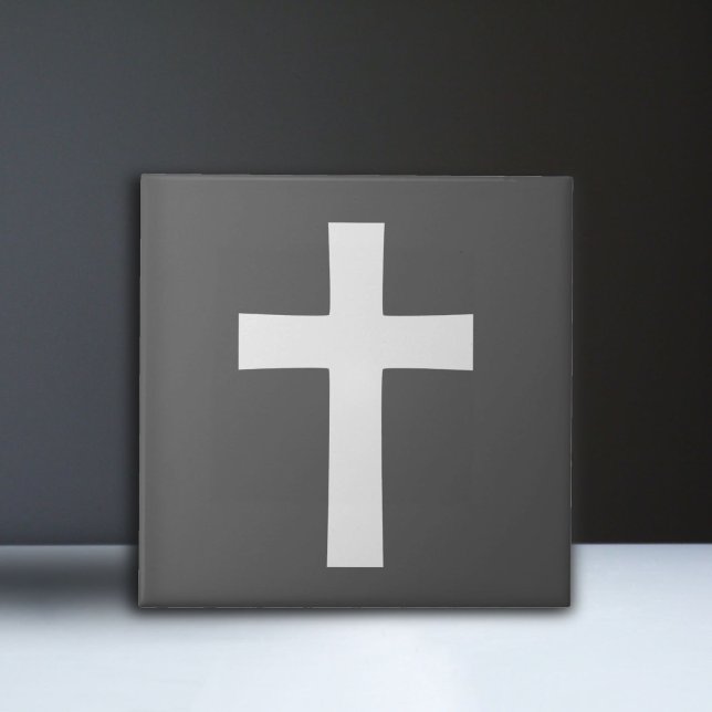 Azulejo Cruz blanca en negro (White Cross on Black Ceramic Tile)