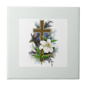Azulejo Cruz cristiana dorada