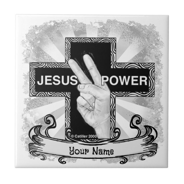Azulejo Cruz cristiana poder de Jesús  (Frente)