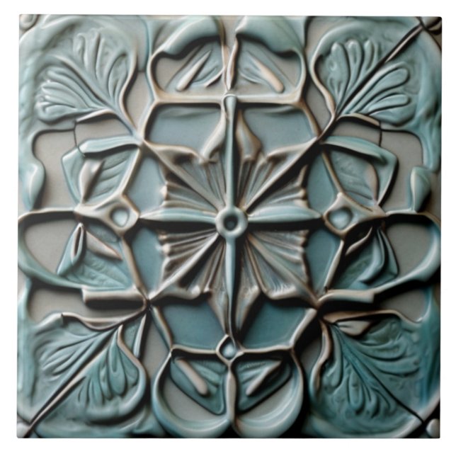 Azulejo Cruz de Flor Turquesa Turquesa Verde azulada Flora (Frente)