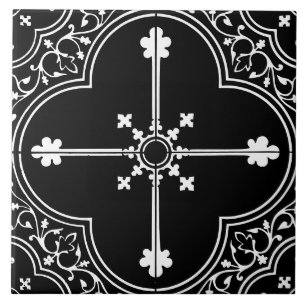 Azulejo Cruz de Trébol Gótico Negro Vintage Antiguo