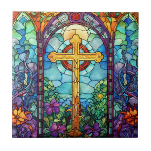 Azulejo Cruz de vidrio manchado