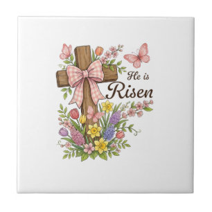 Azulejo Cruz floral cristiana - Él ha resucitado Religiosa