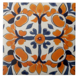 Azulejo Cruz Geométrica Azul naranja Resumen Mediterráneo